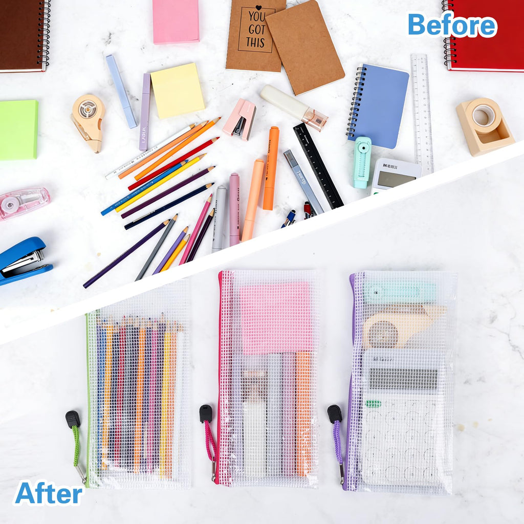 EOOUT 24pcs Mesh Zipper Pouch Bags A3 Extra Large Document Bag with Label Pocket, 16.9x12 Inches, Plastic Zip File Folders, Puzzles, Board Game Storage for Organizing Office Home