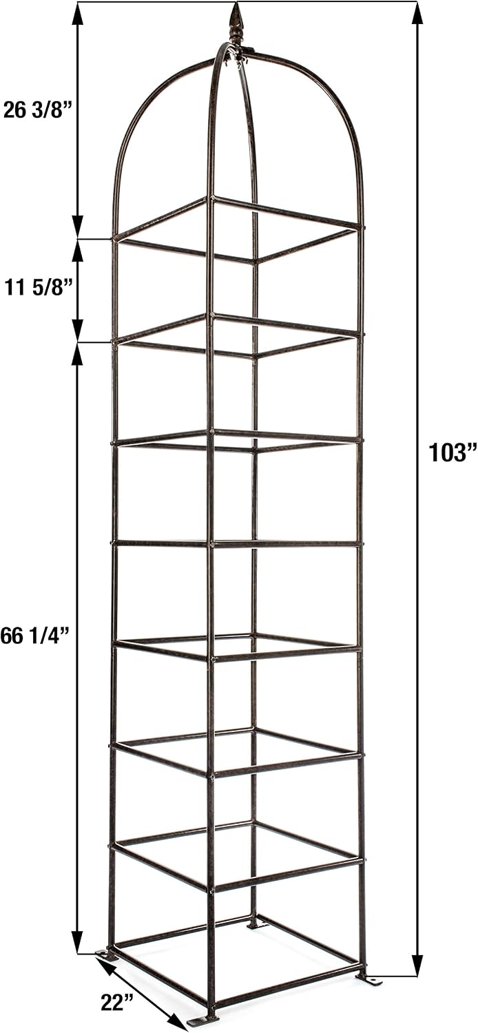 H Potter 8.5 Foot Iron Garden Obelisk Trellis | Heavy-Duty Ornamental Metal Landscape Hardscape for Climbing Plants | Large Handcrafted Vertical Yard Art - Model GAR470L