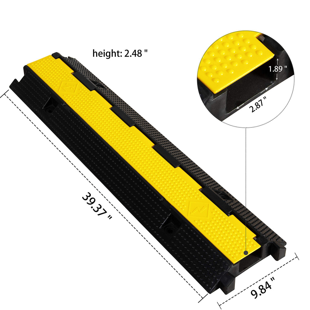 4 Pack Rubber Cable Ramp Hose Cable Protector Ramp 1 Channel 11000Lbs Load Capacity Traffic Speed Bump Wires Power Lines Extension Cord Cover for Indoor Outdoor