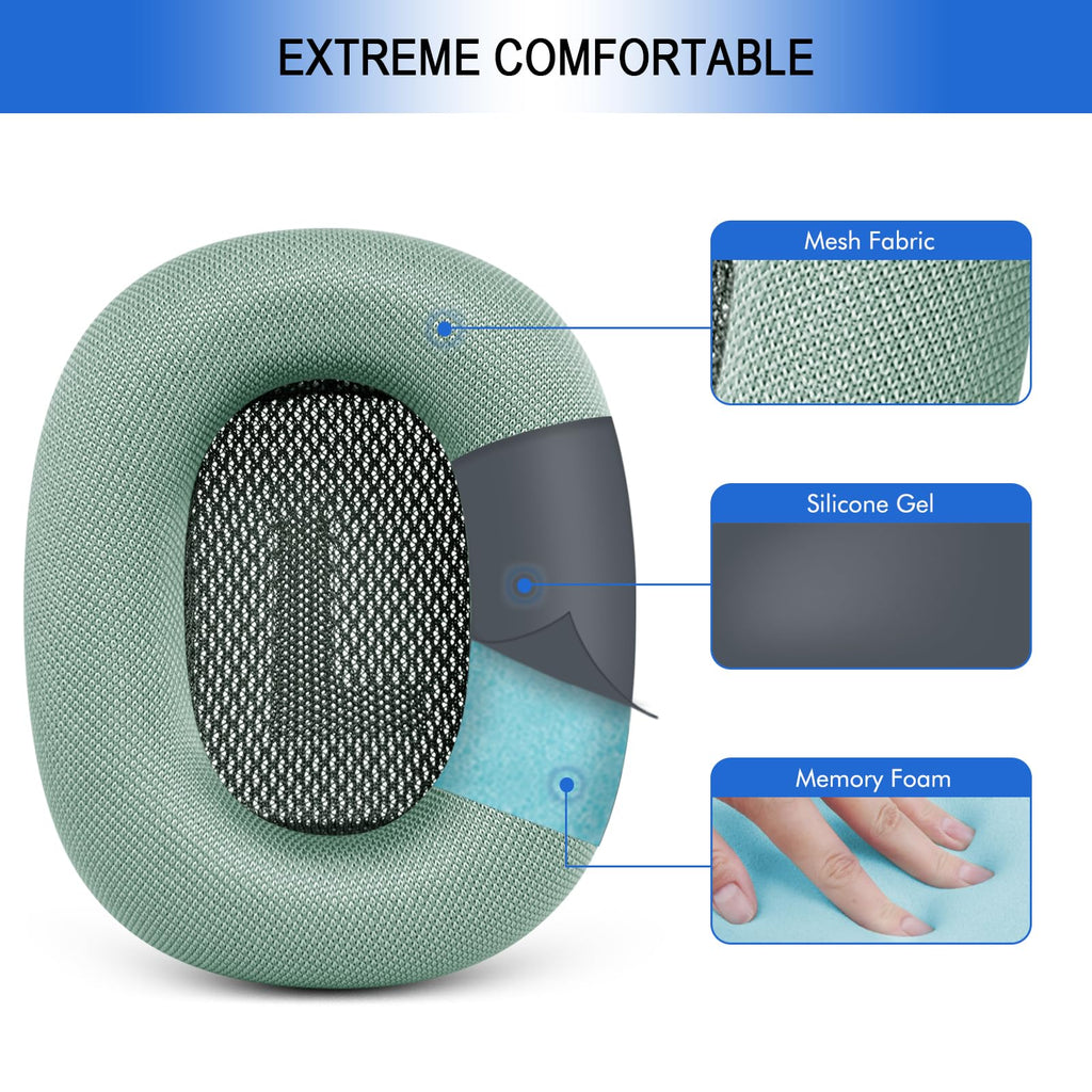 Ear Cushions for AirPods Max - Mesh Fabric Ear Cups Cover Replacement - Upgraded Cushion for Apple Air Pods Max Headphones (Green)