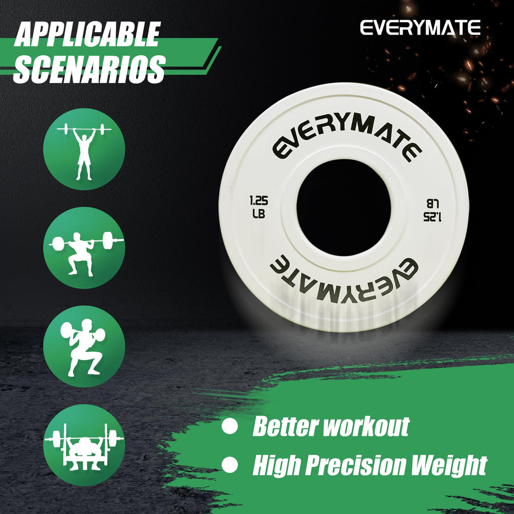 EVERYMATE Change Weight Plates 1.25LB 2.5LB 5LB Set Fractional Plate Olympic Bumper Plates for Cross Training Bumper Weight Plates Steel Insert Strength Training Weight Plates