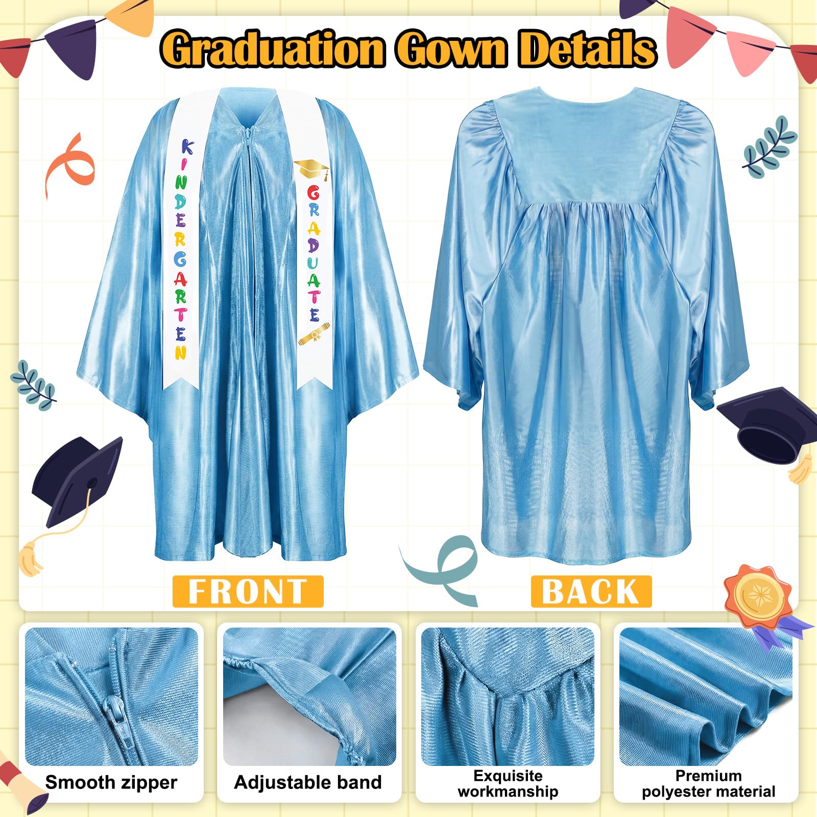 Sintuff 7 Pcs Kindergarten Preschool Graduation Cap and Gown with Bear Gifts 2026 Grad Stole Tassel Sash for Toddler Kids