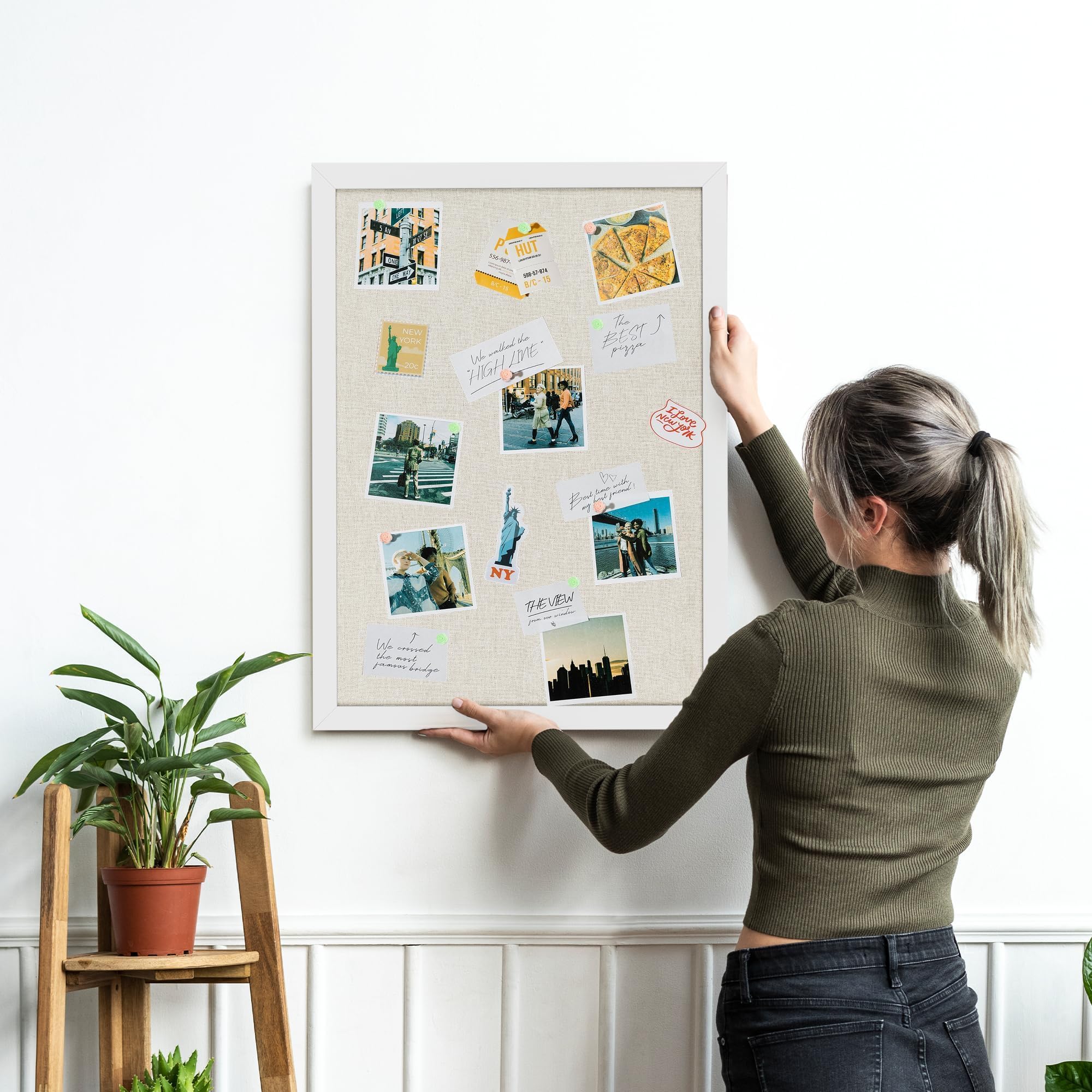 Black Cork Board Bulletin Board with Linen, Wood Framed 30" x 20" Corkboard, Office Board for Wall Decor, Wall Mounted Pin Board Picture Board with 20 Pushpins for School, Home & Office