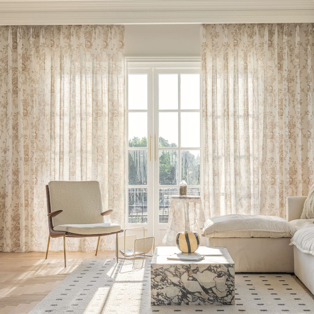 SUOUO Blue Leaf Semi Sheer White Curtains for Bedroom Dining Living Room Linen Textured 84 inches Long Rod Pocket Boho Window Drapes 2 Panels
