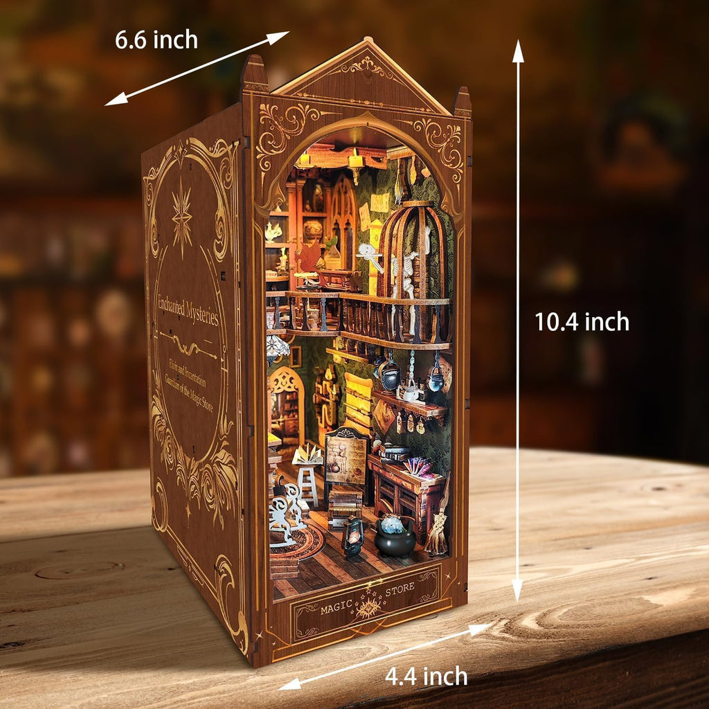 Book Nook Kit, Magic Store Dollhouse Booknook Bookshelf Insert Decor Alley DIY Miniature House Kit with Led Light Crafts for Adults to Build-Creativity Model Gift