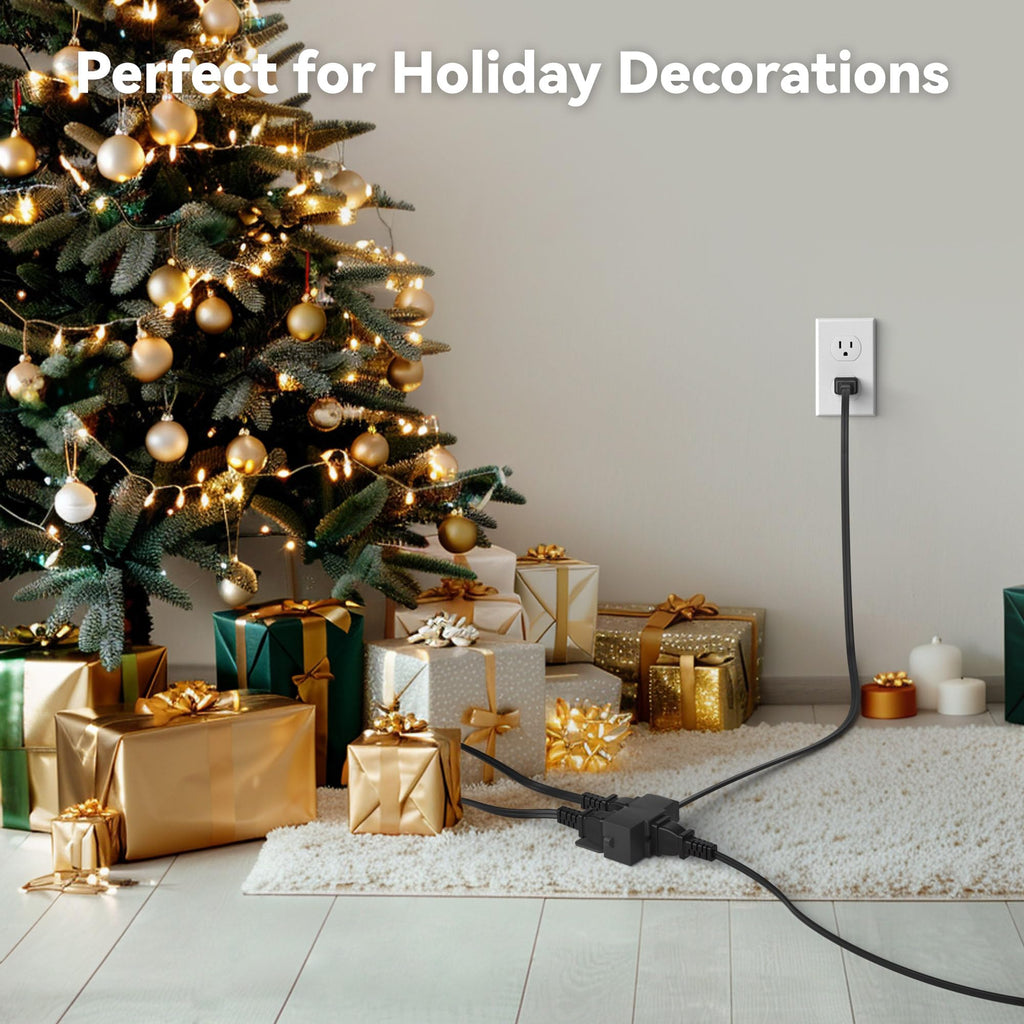 BN-LINK 6ft Indoor Extension Cord, 2 Pack, 3-Outlet Polarized Flat Cable, Household Power Cord for Home, Office, and Holiday Decorations, Black