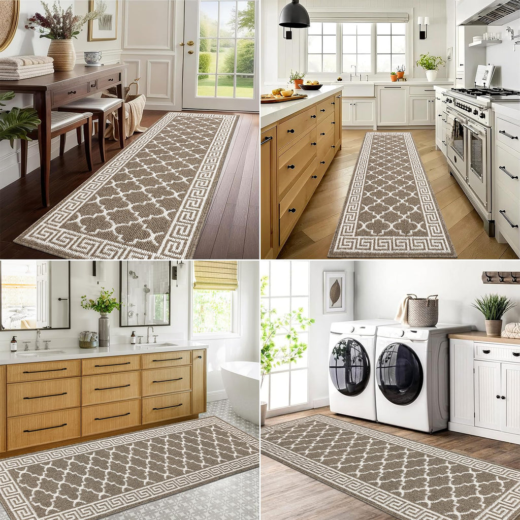 Pauwer Door Mat Indoor Entrance 20"x60" Absorbent Dirt Trapper Welcome Mats for Front Door Washable Entryway Rugs Ultra Thin Doormat Non Slip Runner Rugs for Hallway Kitchen Laundry Room, Beige