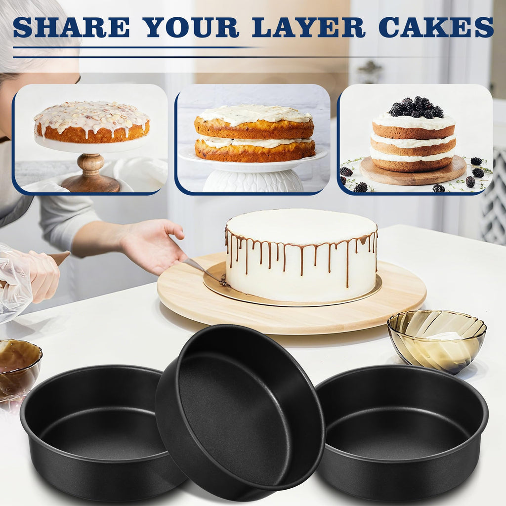 E-far 4 Inch Cake Pan Set of 3, Nonstick Stainless Steel Mini Round Cake Pans Tin, Small Size for Baking Smash Cakes/Cheesecake, Stainless Steel Core & Non-toxic Coating, Straight Side & 2 Inch Deep
