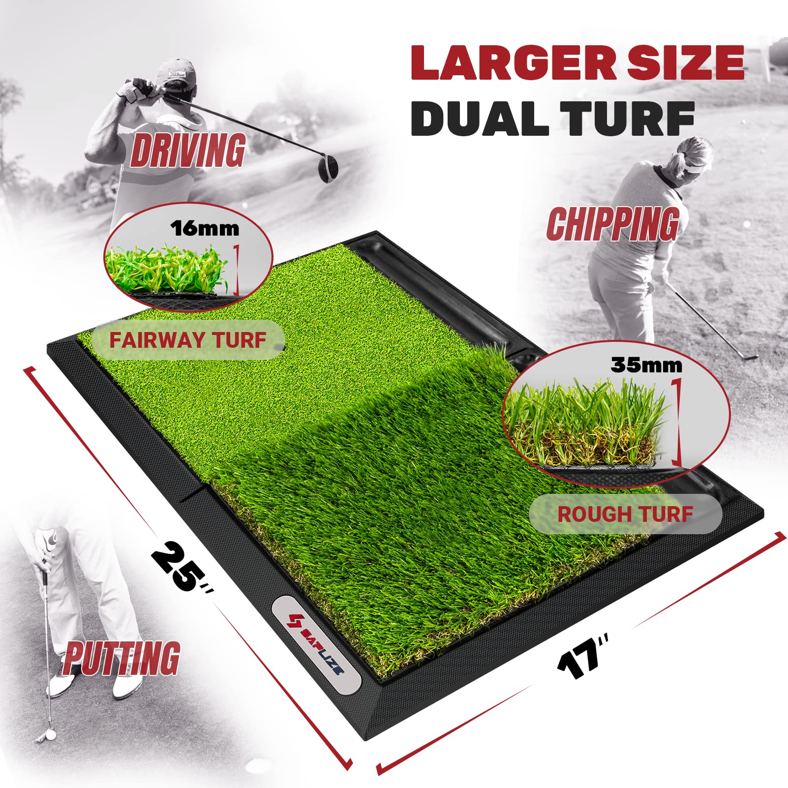 SAPLIZE Foldable Heavy-Duty Golf Hitting Mat with 10mm EVA Backing for Indoor/Outdoor Swing & Chipping, Golf Accessories & Gift for Men & Women