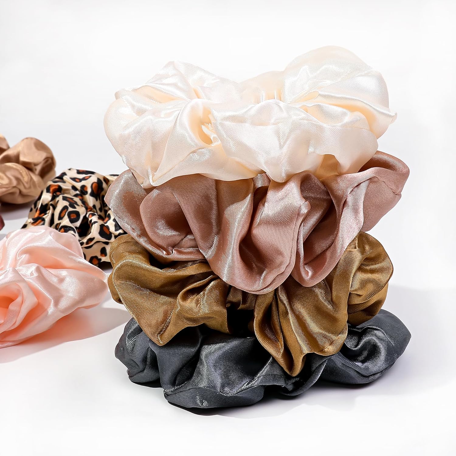 16 Scrunchies for Women - Satin Hair Ties and Bands, Big Ponytail Holders for Thick, Curly Hair, Cute No-Crease Pony Tails, No Damage