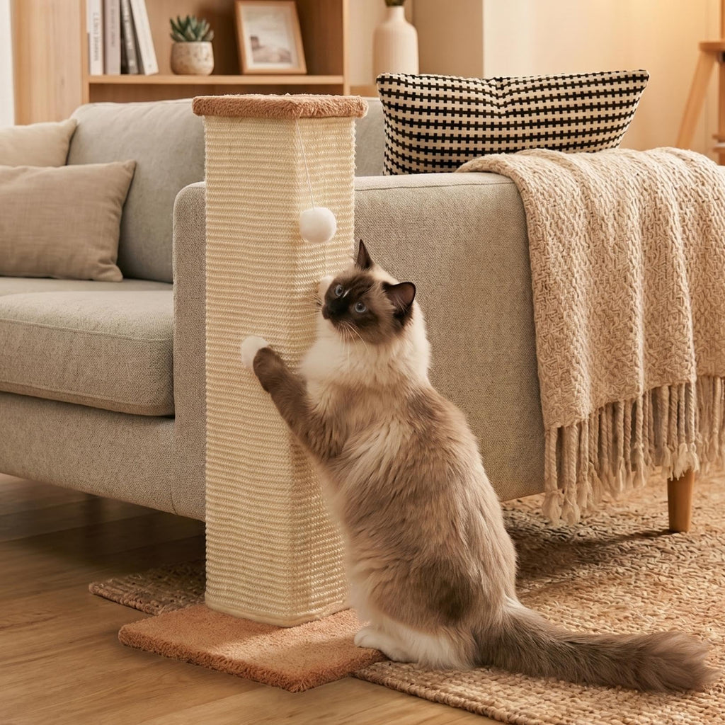 PETKARAY Couch Corner Cat Scratcher, 28.5" Sisal Scratching Post for Cats | Corner Wall Scratch Pad for Furniture Protection, Large Vertical Cat Scratching Post with Plush Base