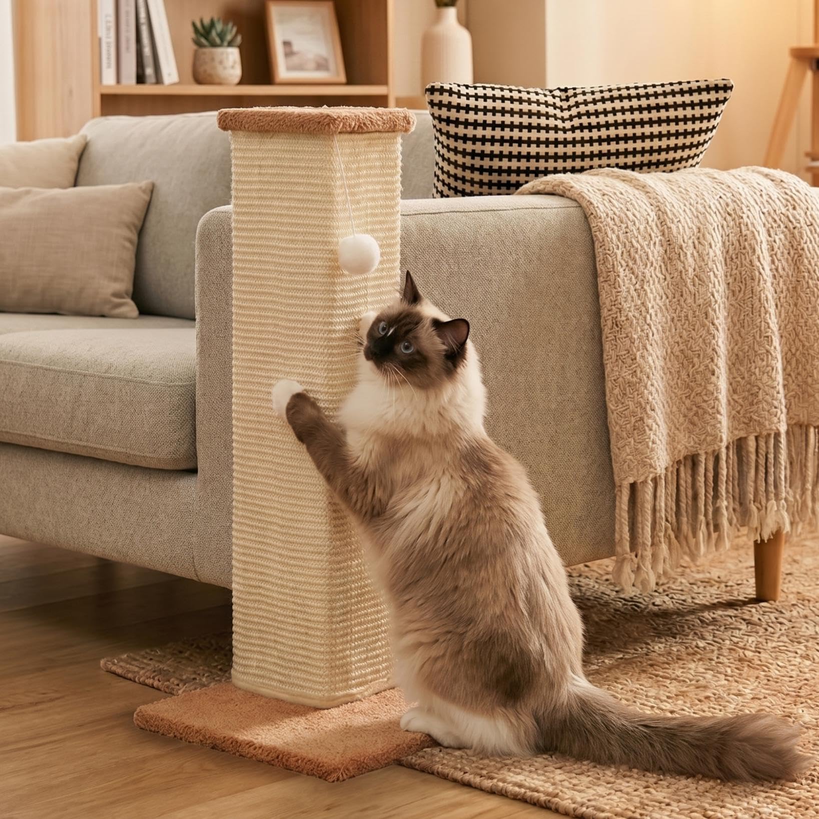 PETKARAY Couch Corner Cat Scratcher, 28.5" Sisal Scratching Post for Cats | Corner Wall Scratch Pad for Furniture Protection, Large Vertical Cat Scratching Post with Plush Base