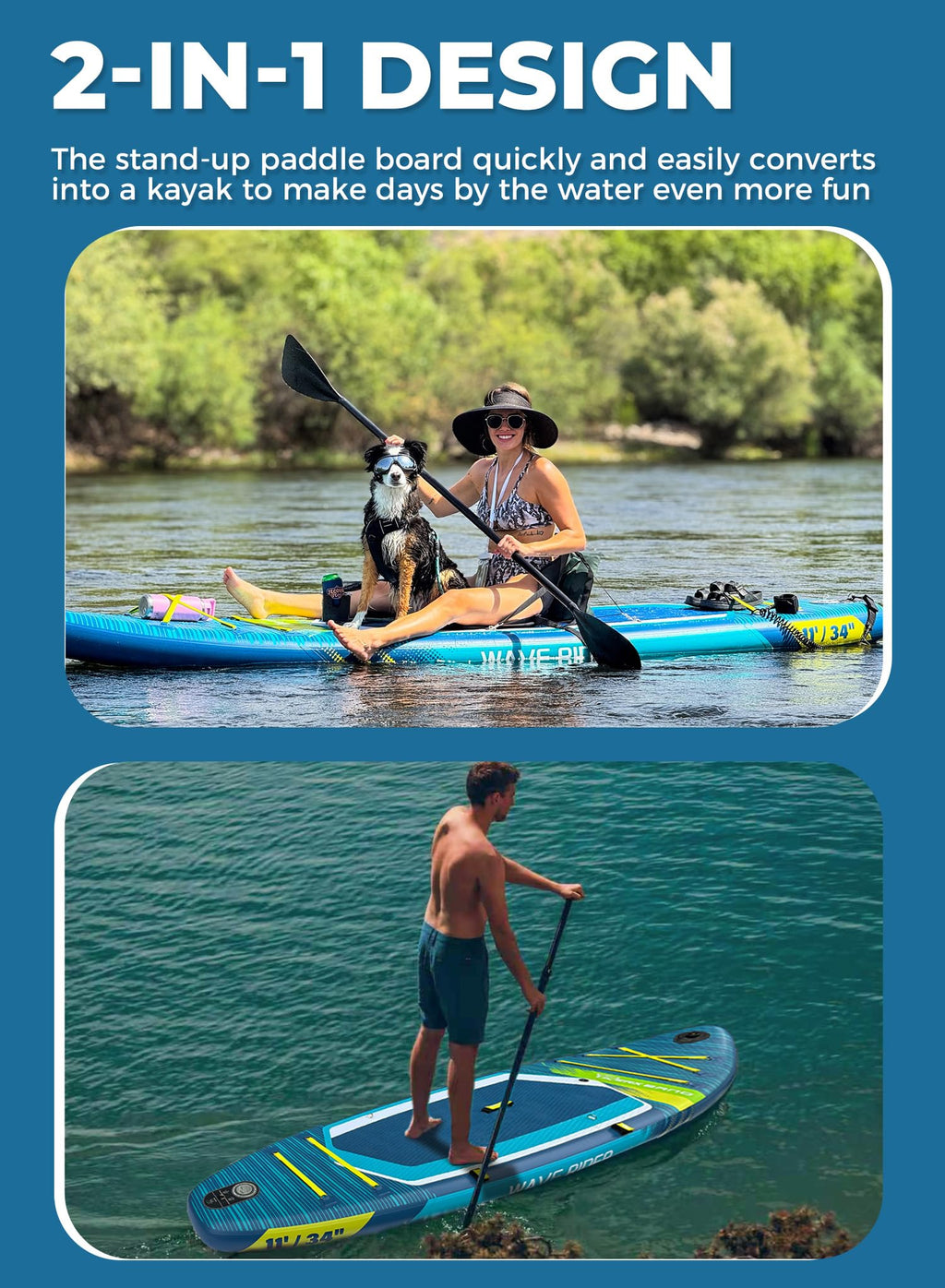 TIGERXBANG 11'6"/11'/10' Inflatable Paddle Board with Complete Accessories, Versatile Premium Paddle Boards for Adults/Youth, Stand Up Paddle Board Polar/Wave/Sunny Wave Collection