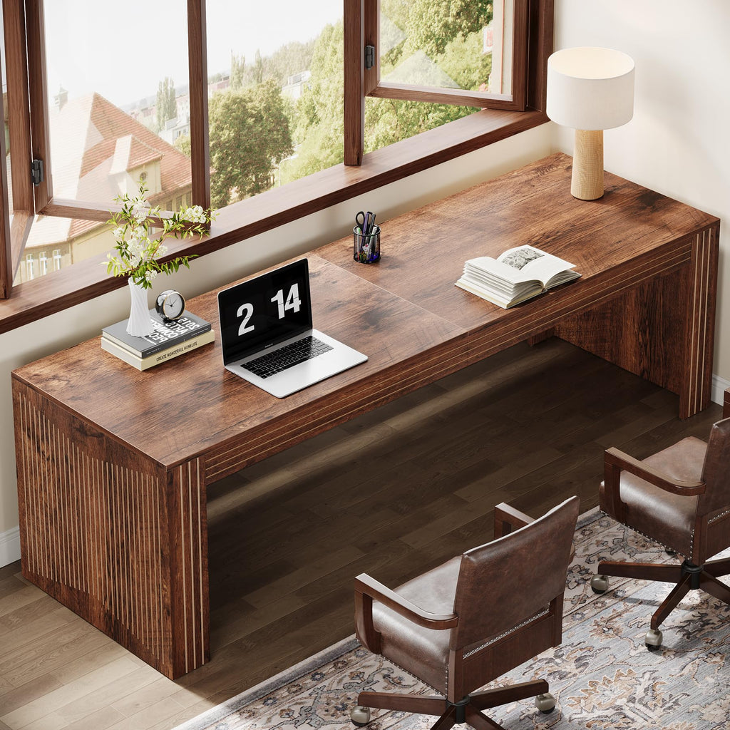Tribesigns 79-Inch Extra Long Desk, Two Person Double Desk for Home Office, Wooden Long Computer Desk Writing Table for Office, Coffee Brown