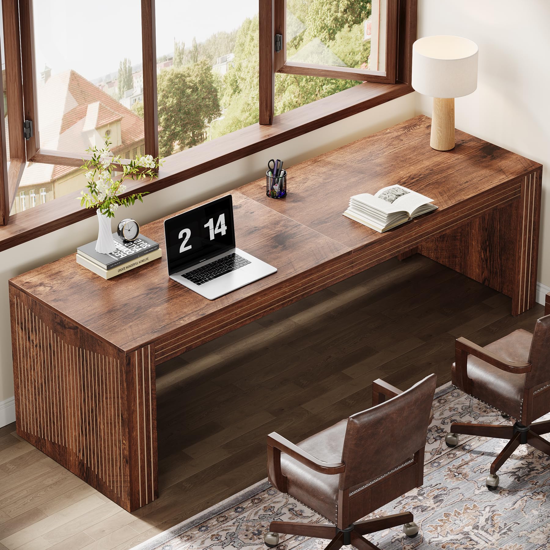 Tribesigns 79-Inch Extra Long Desk, Two Person Double Desk for Home Office, Wooden Long Computer Desk Writing Table for Office, Coffee Brown