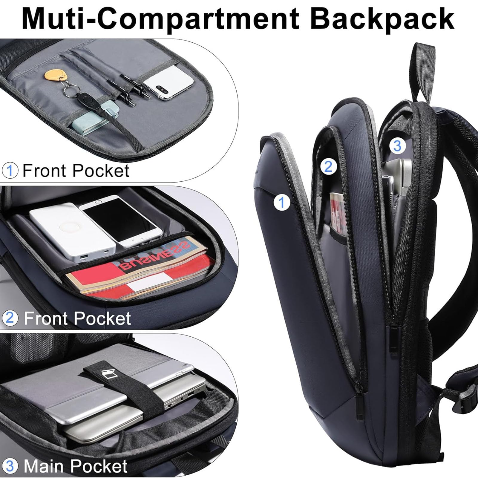 hk Business Backpack for Men 15.6 Inch,Slim & Expandable Waterproof Travel Laptop Backpack, Anti-Theft Lightweight Work Computer Bag, College Laptop Backpacks Gifts for Men Women-Black