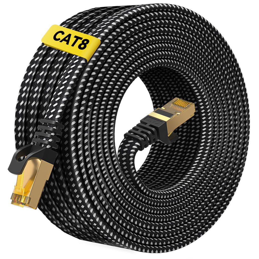 ARISKEEN Cat 8 Ethernet Cable 1 FT 2 Pack, Nylon Braided High Speed Cat8 Network LAN Patch Cord, 40Gbps 2000Mhz Shielded RJ45 Flat Internet Cable (Black)