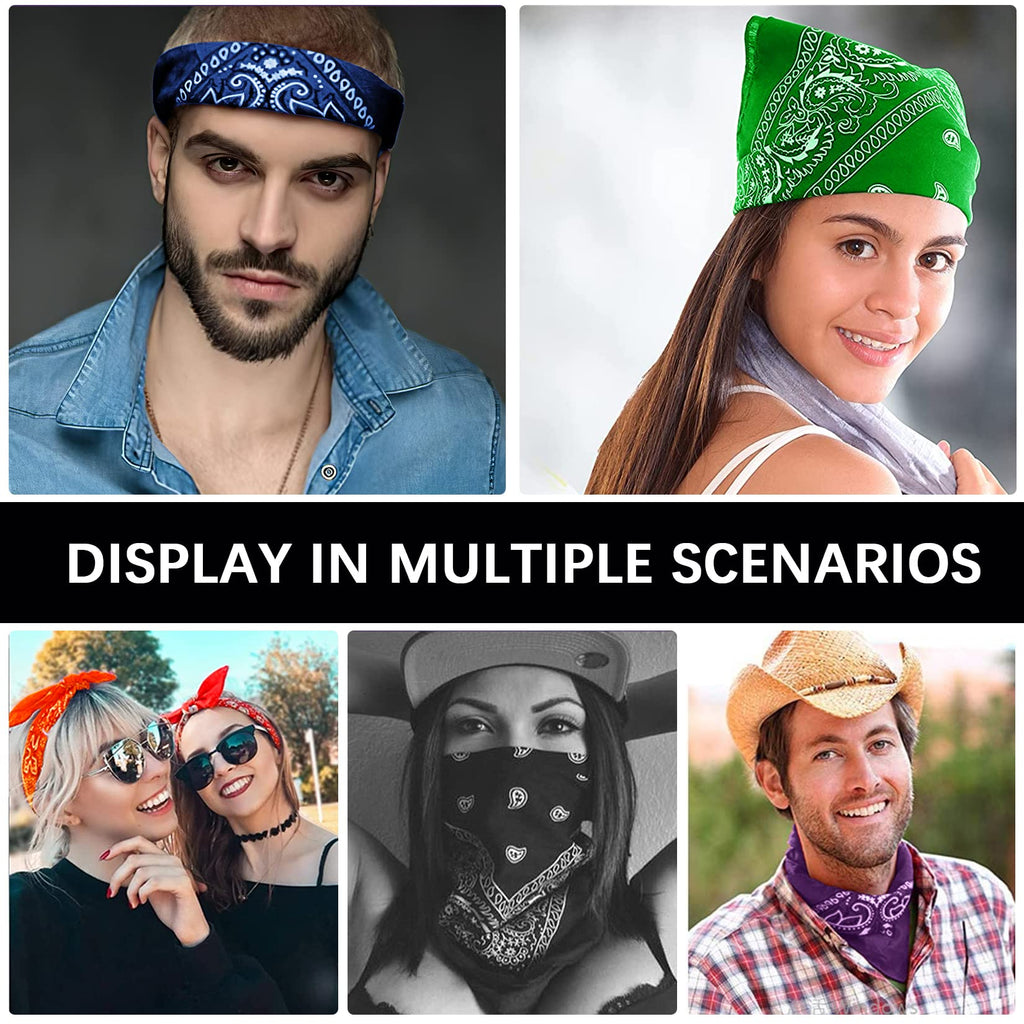 AURUZA 12-44pcs Bandanas for Men Women Paisley Large Bandana Black Red White Head Wrap Headbands Cowboy Handkerchief