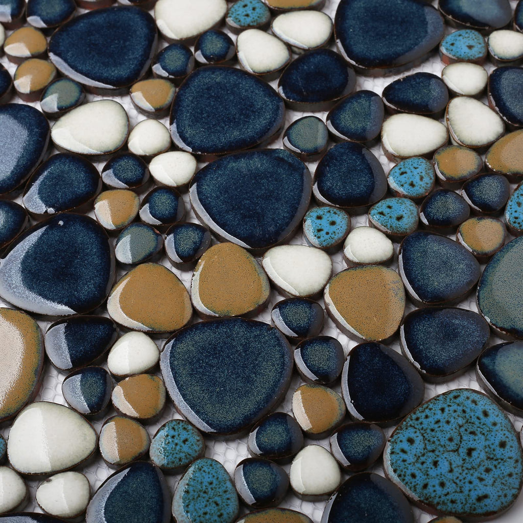 Parrotile Blue Shower Floor Pebbles Tile Bathroom Mosaic Backsplash Wall Tiles (5 Sheets)