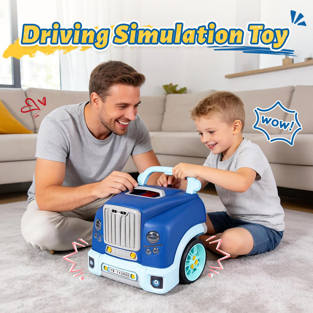 POFJOEQ Interactive Truck Engine Toy with Removable Parts - Lights, Sounds, and Fun for Young Mechanics -Unleash Their Creativity and Motor Skills with This Truck Engine Toy (Bule)