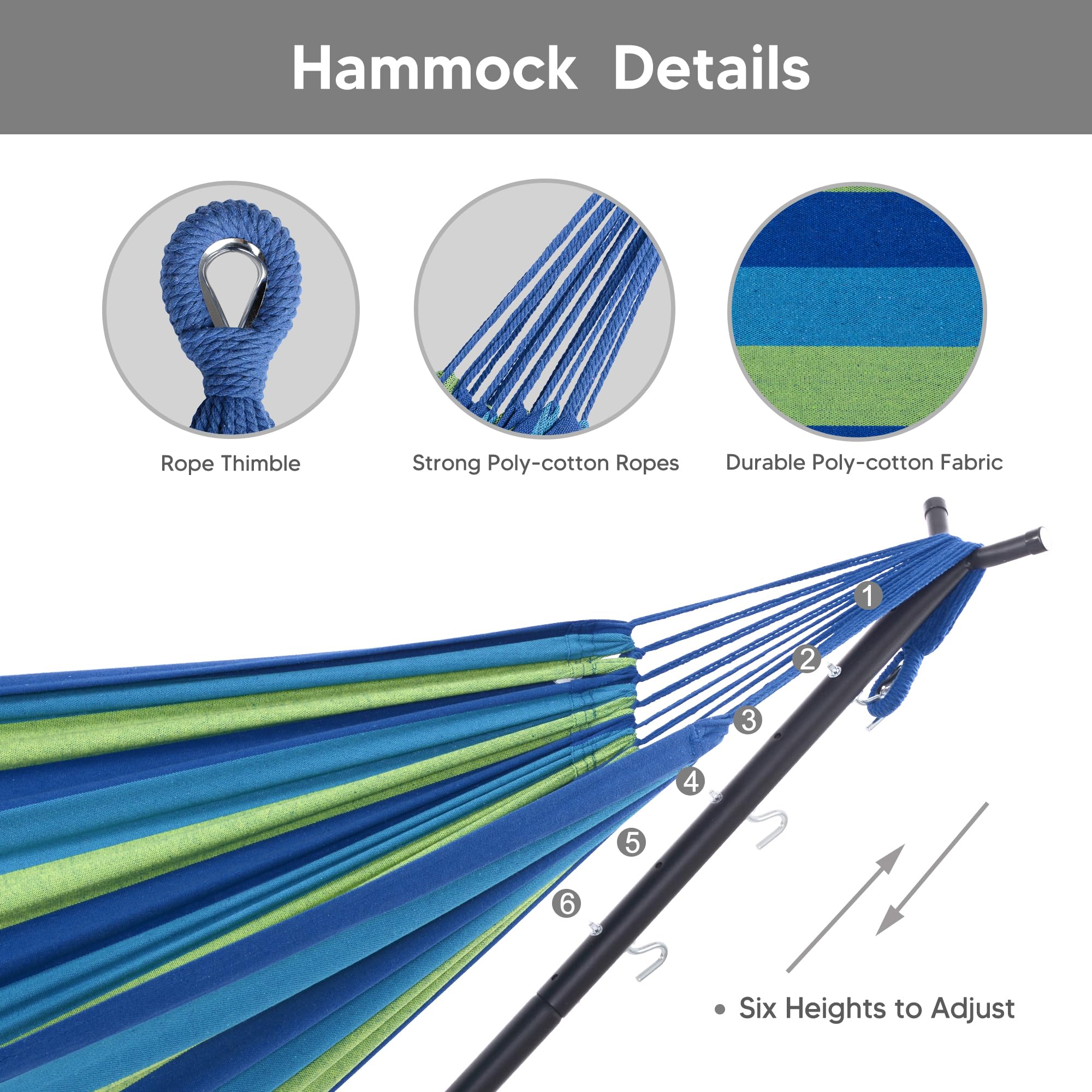 SUNCREAT 2-in-1 Convertible Free Standing Hammock with Stand Included, Camping Backyard Hammock with Stand, Patented, Blue & White Stripe