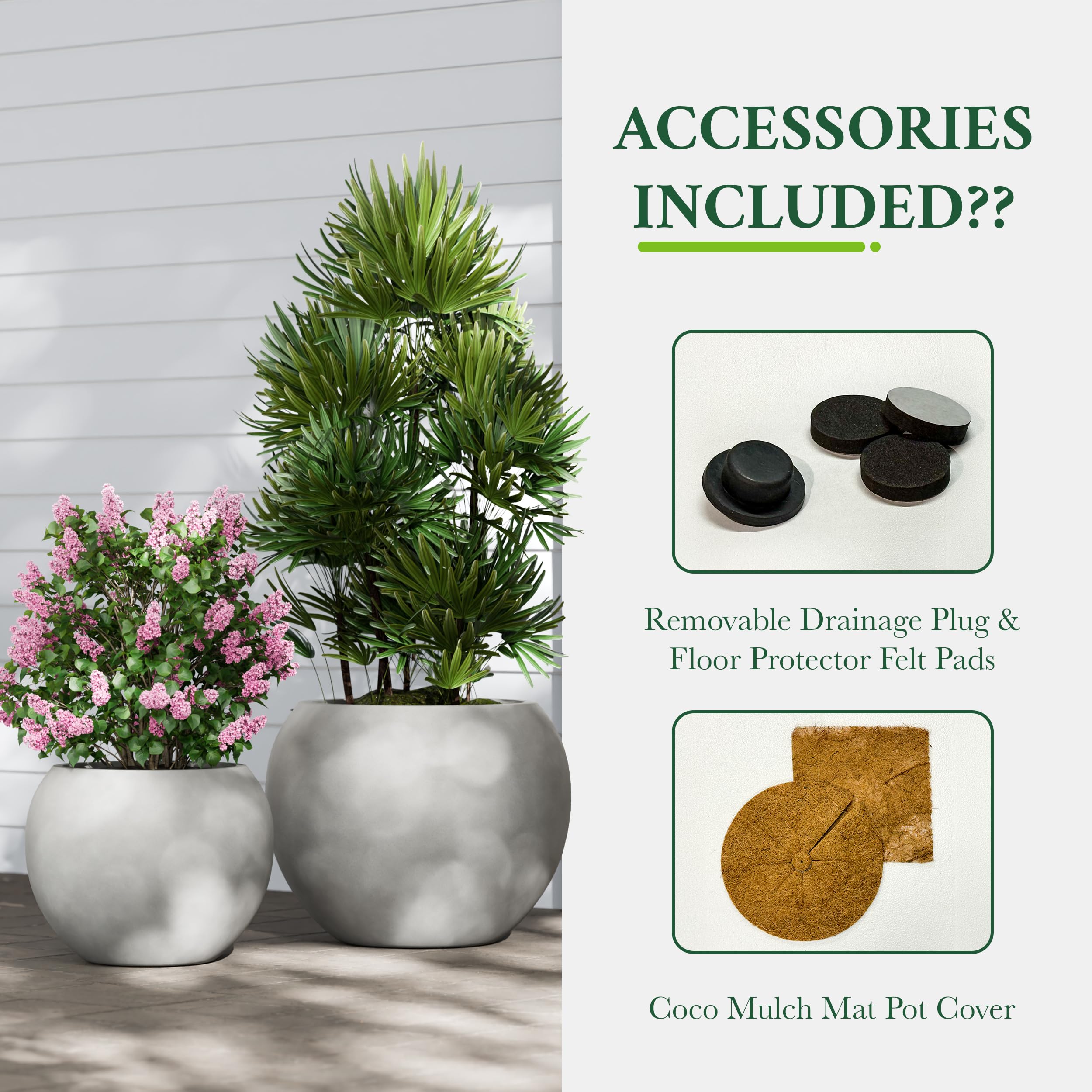 DTY Fiberstone Globe Planter Indoor Outdoor — Lightweight Sphere Ball Pot for Olive Tree, Monstera & Palm | Fiberglass Stone | UV Resistant, Drainage Hole | 2 Coco Mats | Black | 12.6" D × 10" H