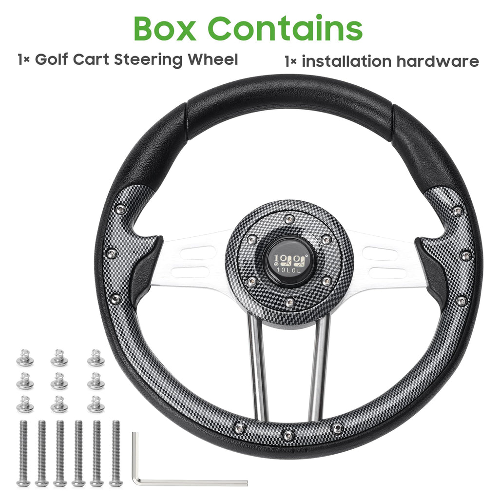 10L0L Golf Cart Steering Wheel, 13' Universal Fit for EZGO TXT/RXV, Club Car DS/Precedent, Yamaha G2-G29 (Carbon Black)