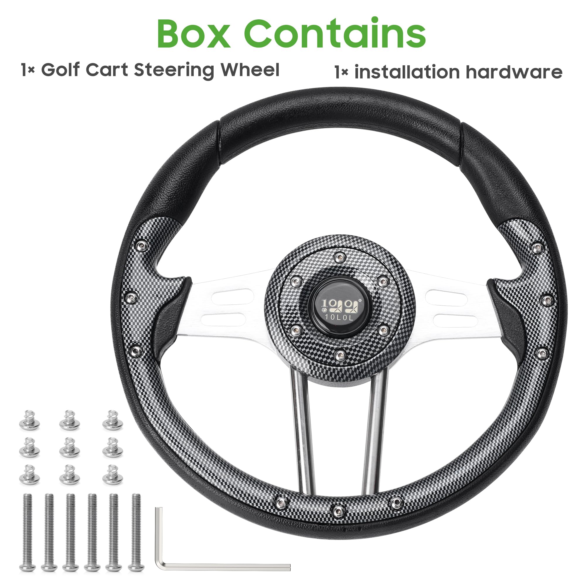 10L0L Golf Cart Steering Wheel, 13' Universal Fit for EZGO TXT/RXV, Club Car DS/Precedent, Yamaha G2-G29 (Carbon Black)