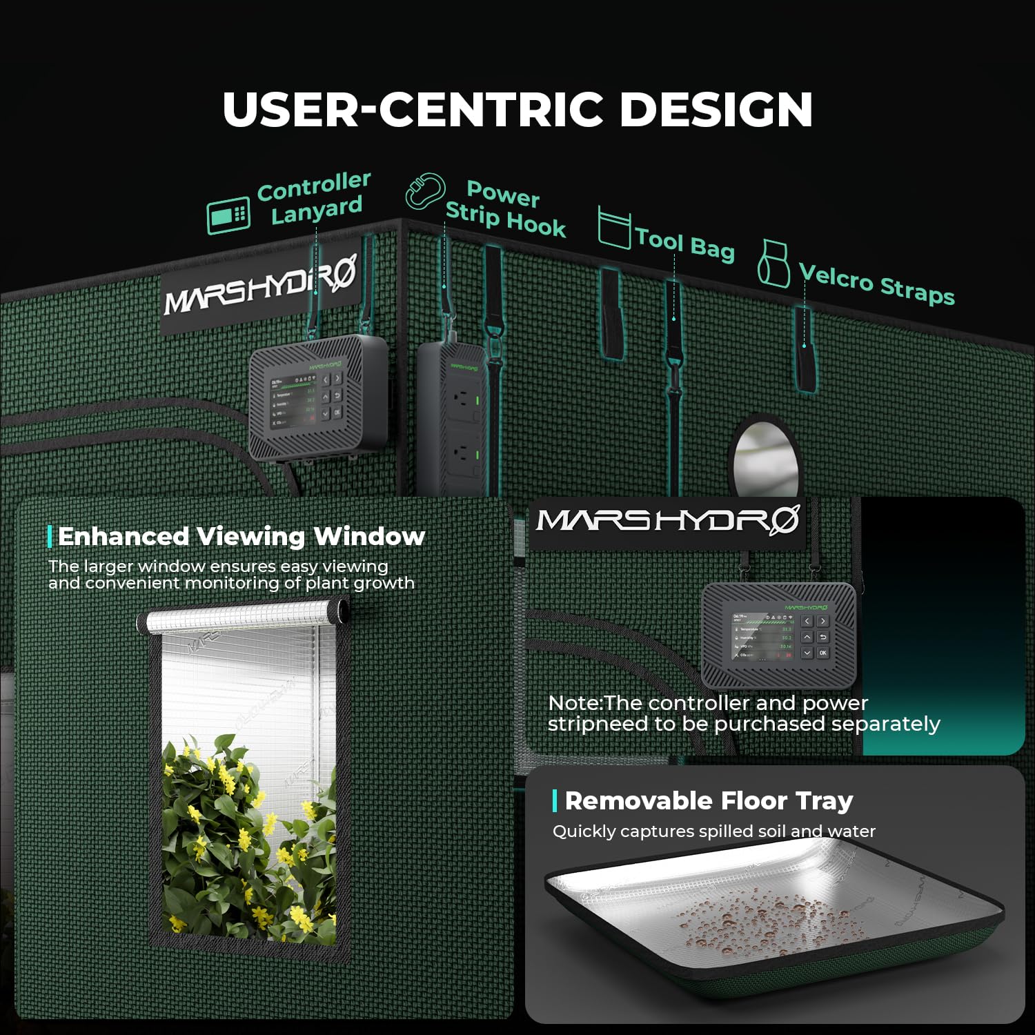 MARS HYDRO 2x2x3 Advanced Grow Tent, 24"x24"x36" High Reflective Mylar 1680D for Hydroponics Indoor Plant Growing, with Floor Tray and Smooth Zipper for TS600