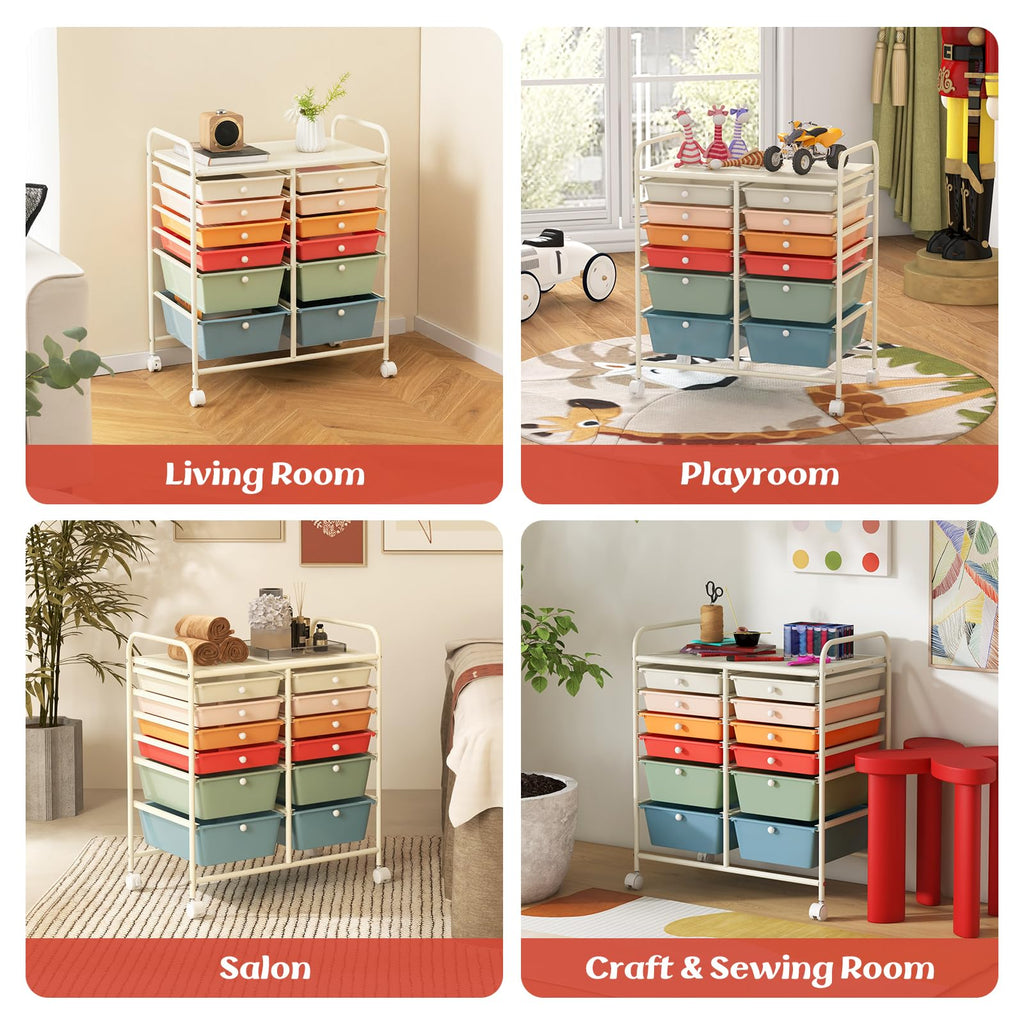 LDAILY 9 Drawer Rolling Storage Cart, Rolling Cart with Drawers for Classroom, Art Supply Craft Organizer on Wheel with Metal Frame & Handles for Home Office School