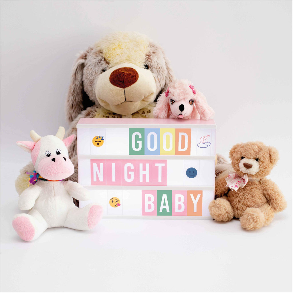 BONNYCO Blue Cinema Light Box with 400 Letters, Emojis and 2 Markers. Led Light Box Boy Bedroom Decor, Baby Shower. Cinema Led Sign Letters Board Gifts for Boys, Children for Birthdays Christmas