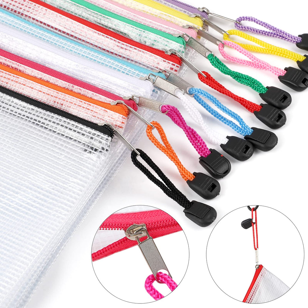 EOOUT 24pcs Mesh Zipper Pouch Bags A3 Extra Large Document Bag with Label Pocket, 16.9x12 Inches, Plastic Zip File Folders, Puzzles, Board Game Storage for Organizing Office Home