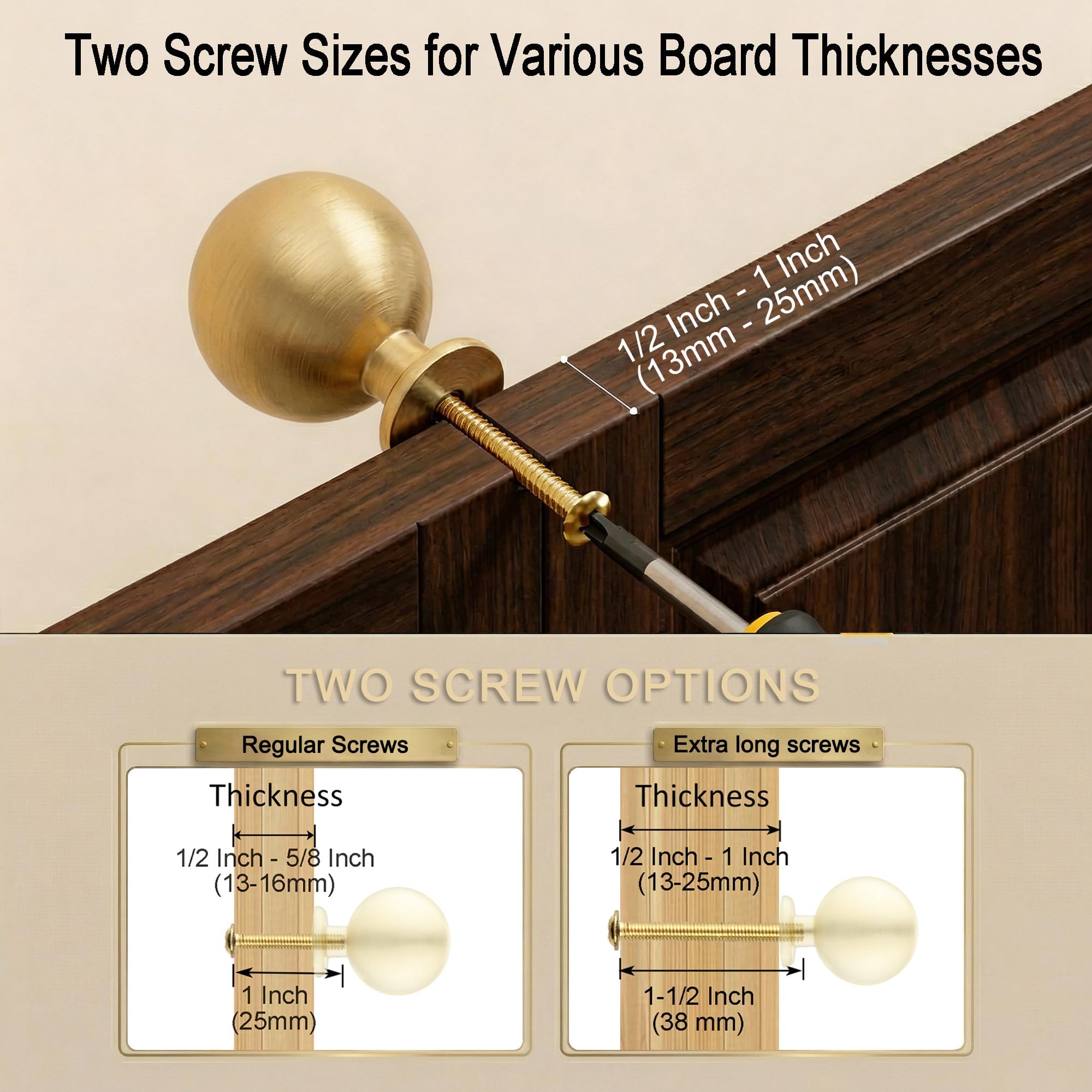 QOGRISUN 10-Pack Small Solid Brass Cabinet Knobs, Round Ball Gold Knobs for Dresser Drawer, 0.9-Inch Diameter, Mini Sphere Cabinet Pulls, Brushed Brass Finish