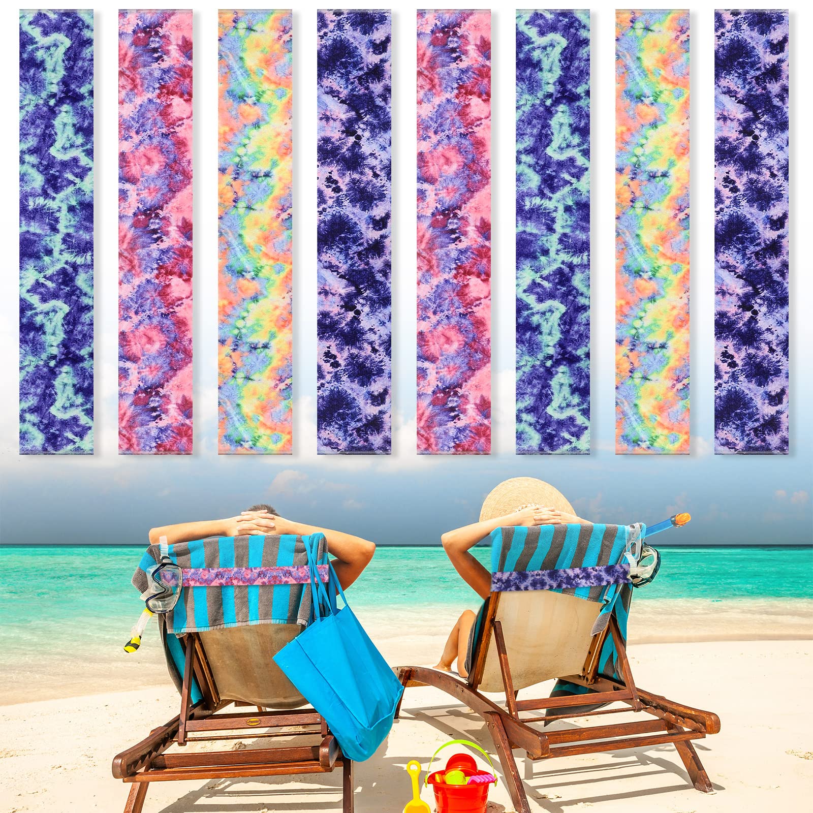 Boao 4 Pack Towel Bands for Beach Chair, Pool & Cruise Essentials, Elastic and Windproof, Towel Chair Clips Lounge Strap Holder, Cruise Ship Accessories (American Flag)