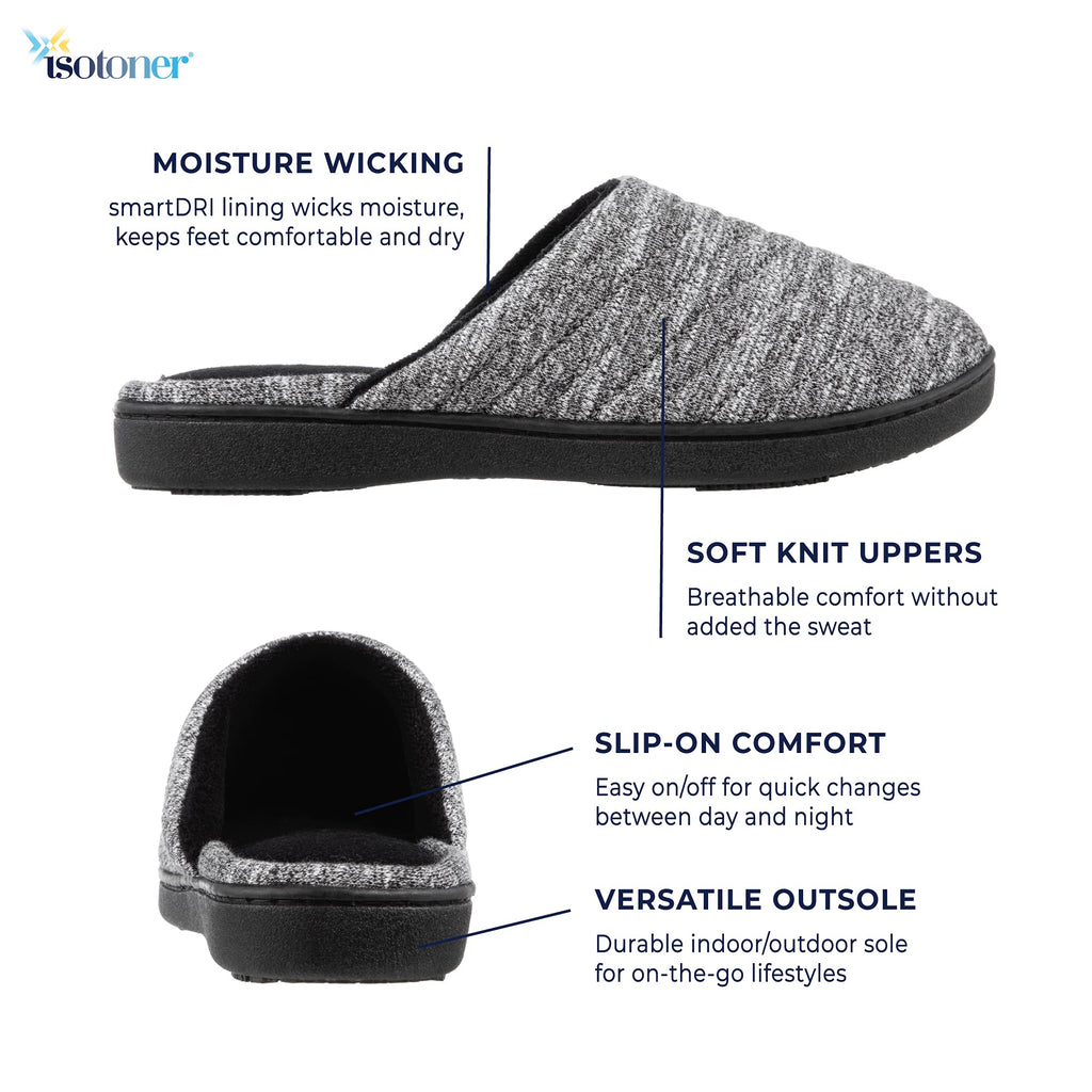 Isotoner Women's Premium Knit Slide Slippers - Moisture-Wicking Lining, Rubber Indoor/Outdoor Sole - Machine Washable House Shoes