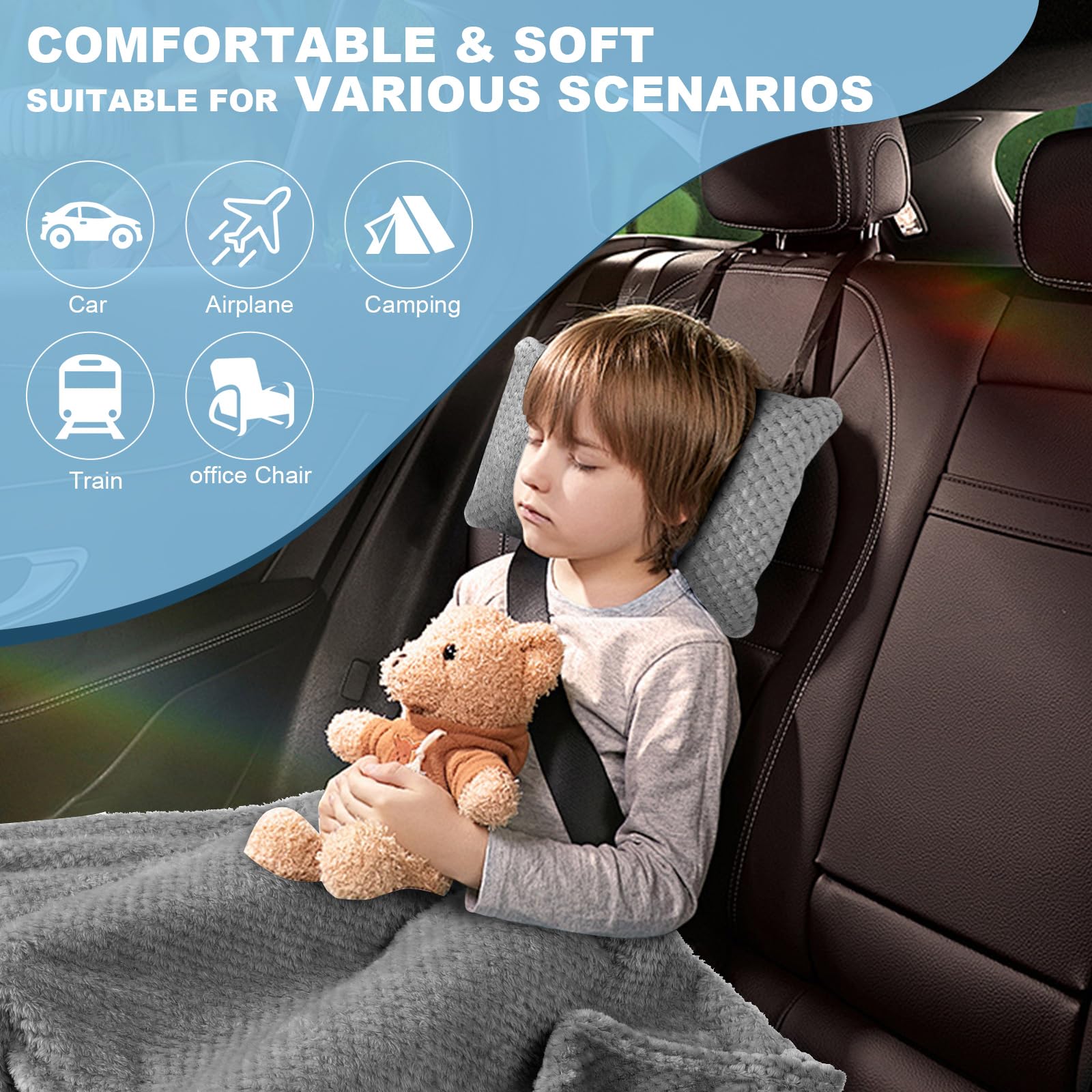 Travel Blanket Airplane Compact with Bag, Travel Essentials 3 in 1 Packable Airplane Blanket, Travel Pillow and Blanket Set, Inflatable Pillow, Luggage Sleeve & Backpack Clip (Camel)