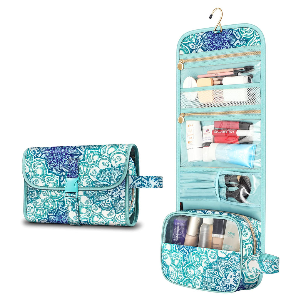 FINTIE Portable Toiletry Cosmetic Travel Bag, Large Water Resistant Hanging Makeup Organizer Storage Pouch Case for Women Girls (Blooming Hibiscus)