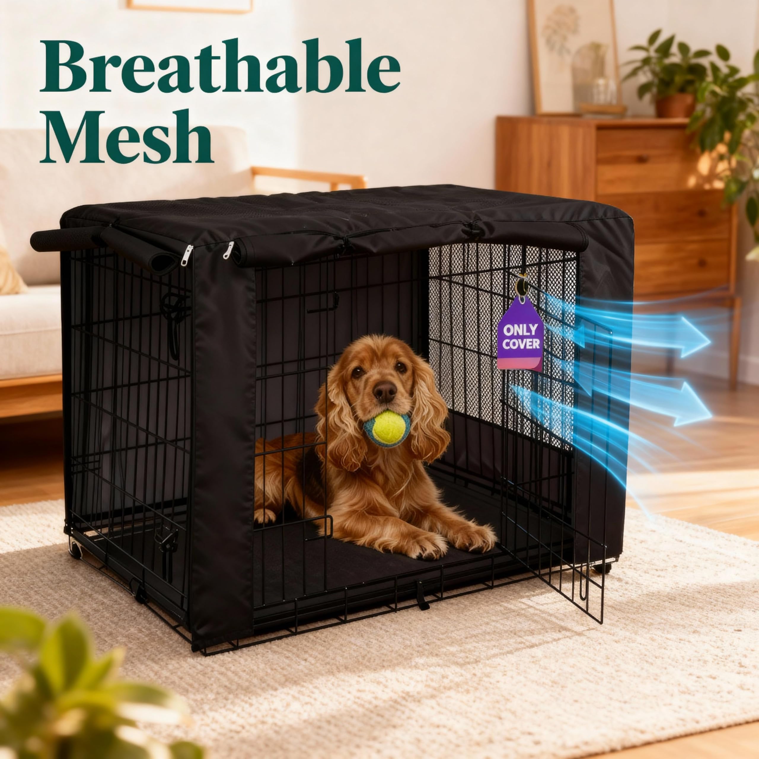 HiCaptain Dog Crate Cover 24.0" L x 18.0" W x 20.0" H with Breathable Mesh, Durable Heavy Duty Kennel Cover, Dual Zippered Panels, Windproof Waterproof UV-Resistant(Beige)