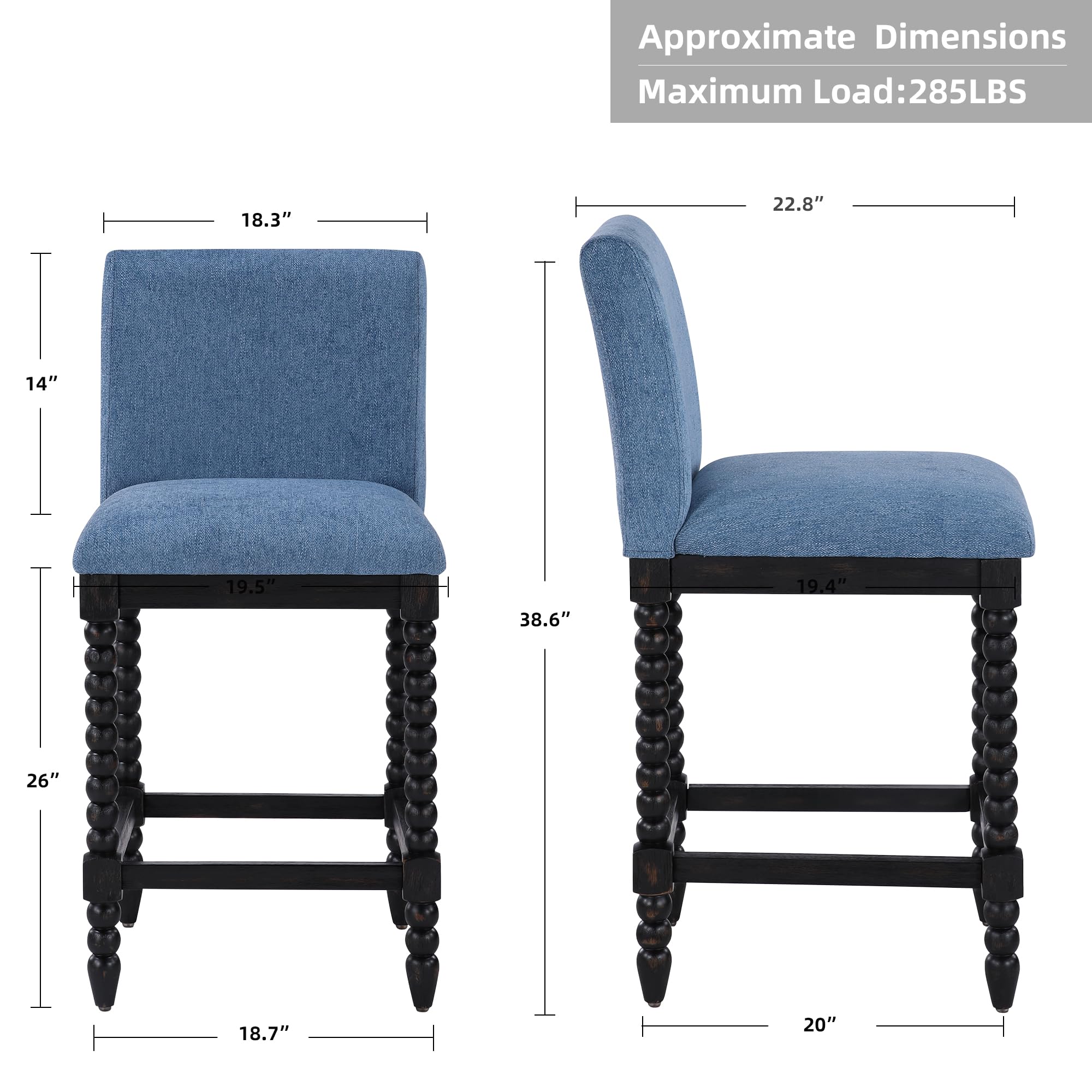 DUHOME Spindle Counter Stool with Padded Spring Seat,Wooden Bar Stools Farmhouse 26 Inch Counter Height Stools Chairs with Spindle Back for Kitchen Island
