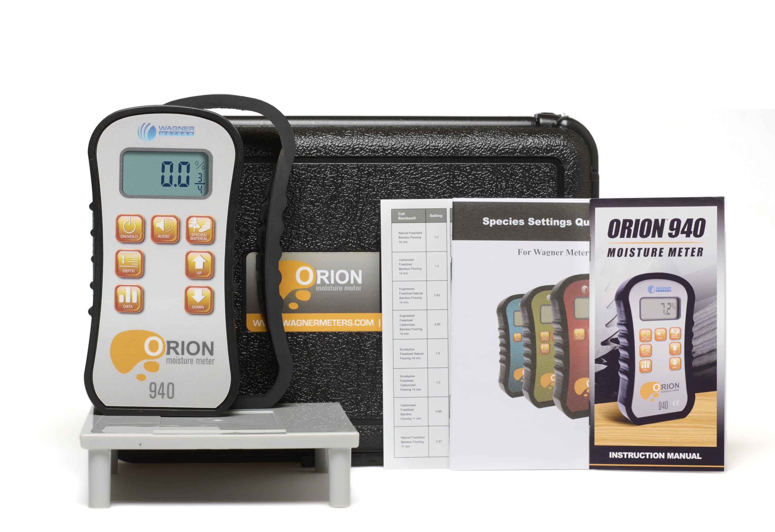 Orion® 910 Pinless Wood Moisture Meter Kit by Wagner Meters | Accurate, Non-Damaging, Deep Depth Lumber Moisture Measurement, On-site Calibration (Standard Calibrator)