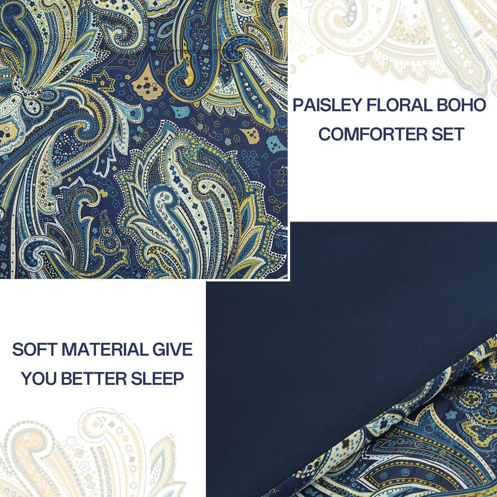 DJY Black Paisley Comforter Set Full Size 7 Piece Bed in a Bag Black and Grey Boho Paisley Pattern Comforter Set Soft Lightweight Microfiber Reversible Bedding Set for All Season