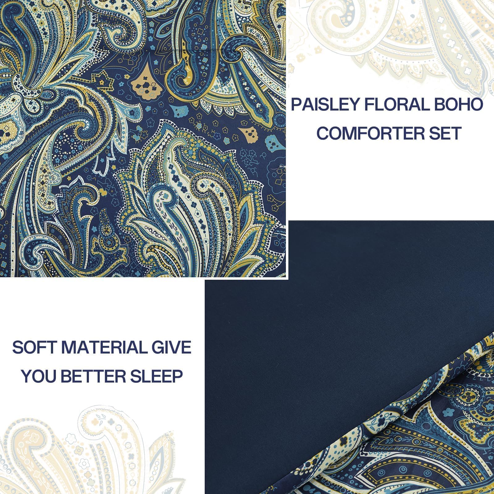 DJY Black Paisley Comforter Set Full Size 7 Piece Bed in a Bag Black and Grey Boho Paisley Pattern Comforter Set Soft Lightweight Microfiber Reversible Bedding Set for All Season
