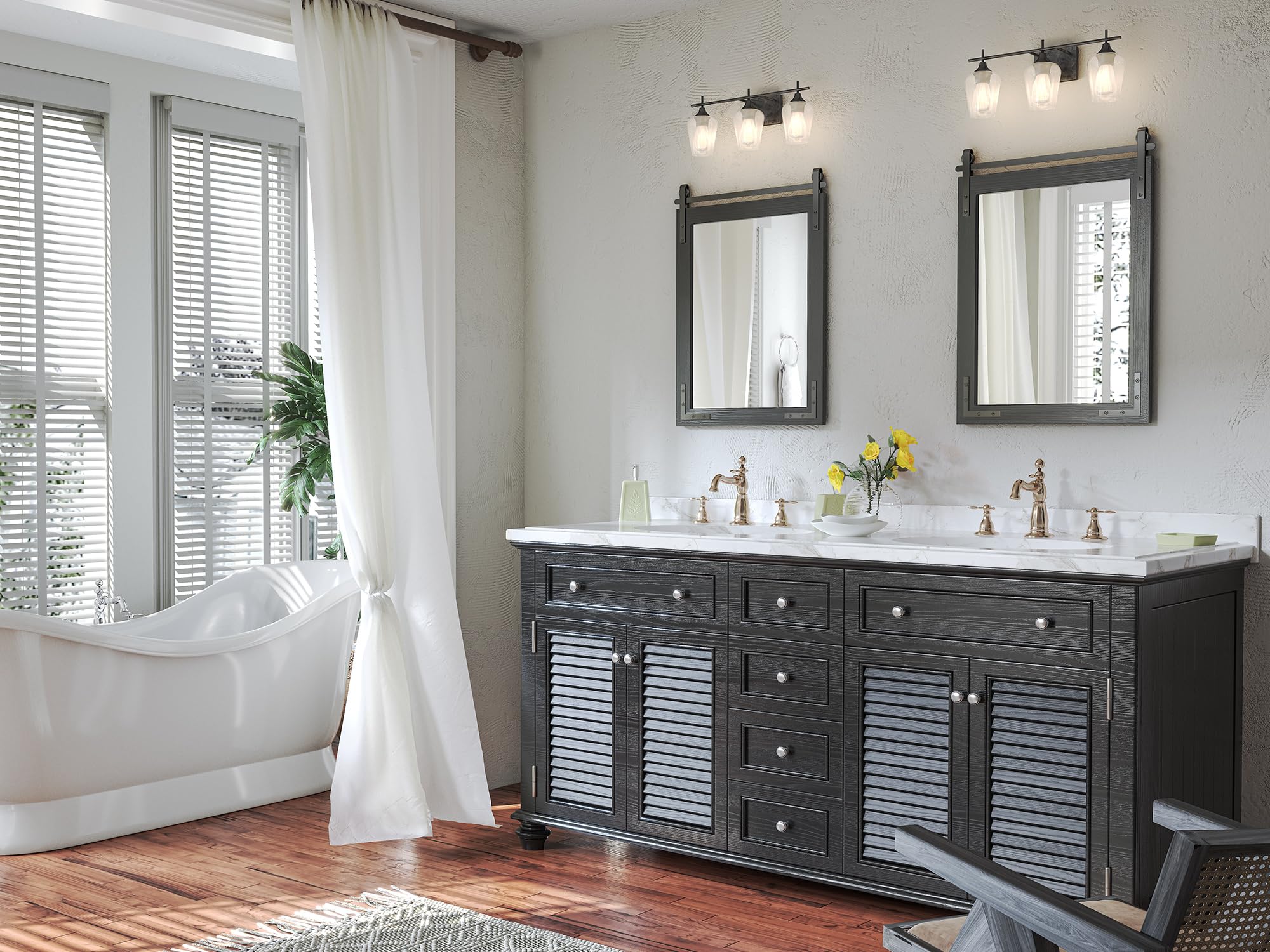 Farmhouse Mirror 41x26 Inch, Black Rustic Bathroom Mirror, Vanity Wood Framed Rectangular Wall Decorative Mirrors for Entryway, Living Room, Bedroom