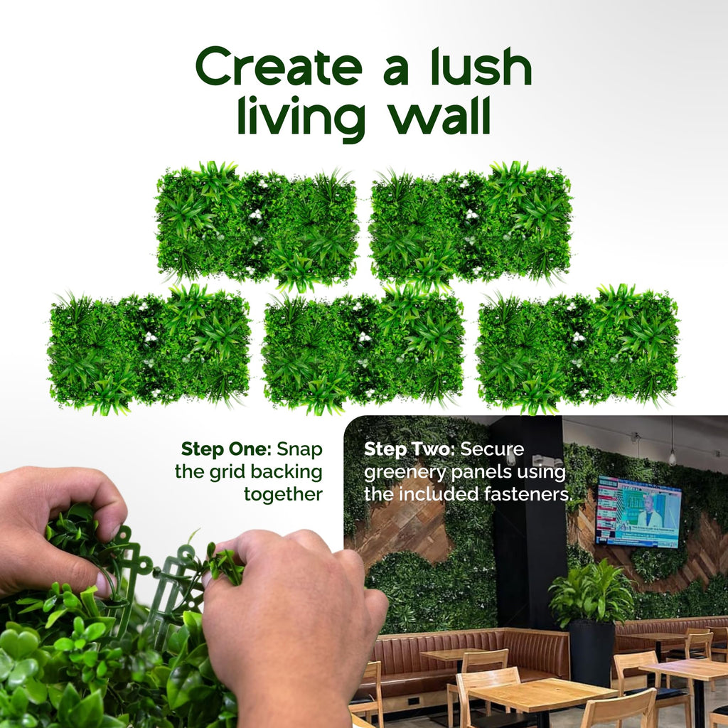 NatraHedge 20''X40'' Artificial Kauai Living Wall Grass Wall Decor, 5Pcs (28SqFt) Hedge Leaf Grass Panels for Indoor, Outdoor, Garden and Balcony Privacy Fence Screen