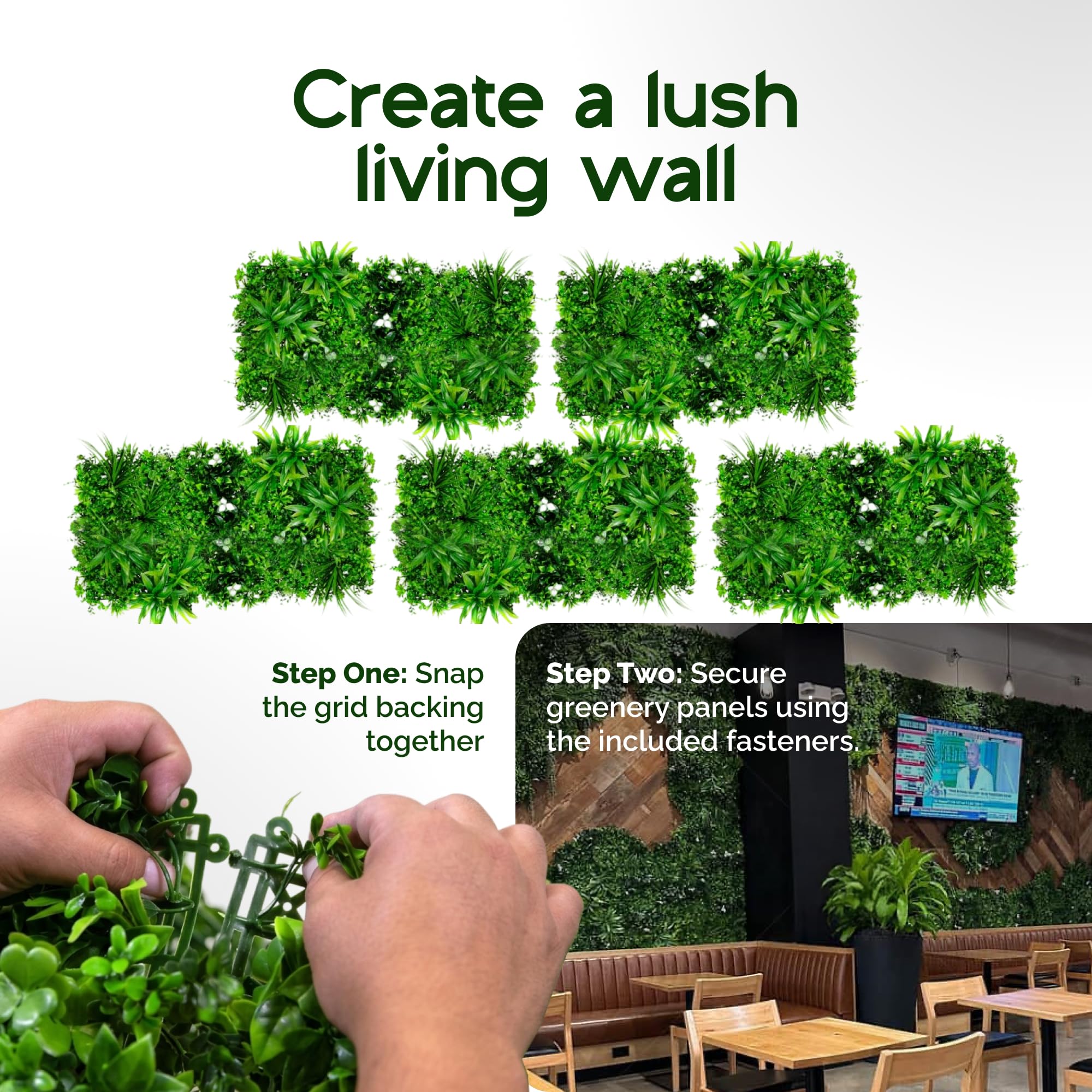 NatraHedge 20''X40'' Artificial Kauai Living Wall Grass Wall Decor, 5Pcs (28SqFt) Hedge Leaf Grass Panels for Indoor, Outdoor, Garden and Balcony Privacy Fence Screen