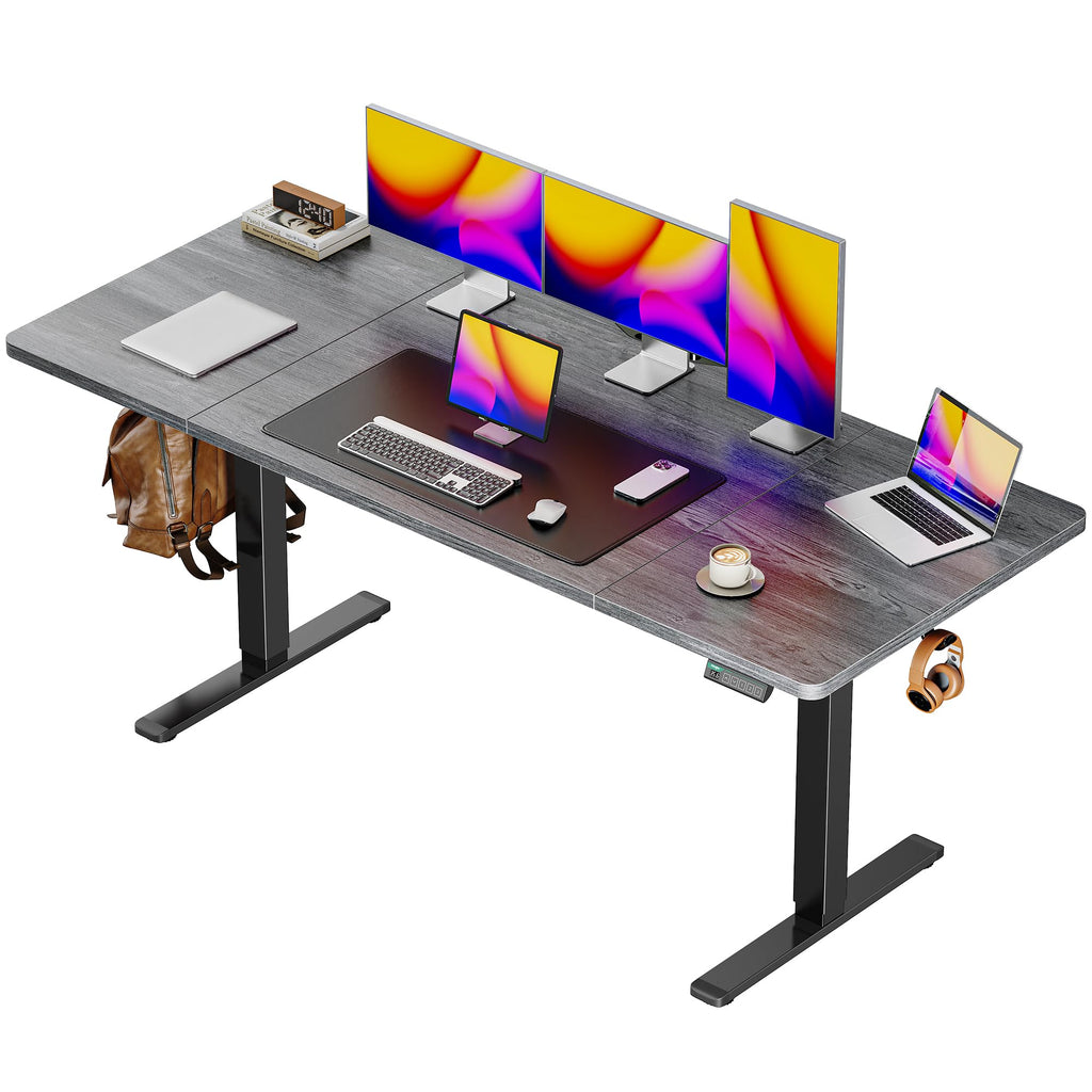 Huuger 48 x 28 Large Electric Standing Desk, Height Adjustable Desk, 27.6" Deep Desktop, Stand up Gaming, 2 Hooks, 3 Preset Heights, for Home Office, Black