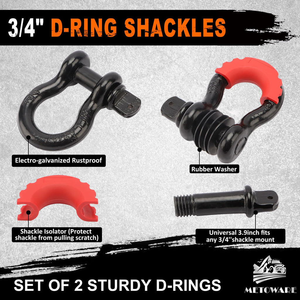 METOWARE Recovery Tow Strap Kit 3" x 20ft, Heavy Duty Recovery Strap 35,000lbs Break Strength with 3/4" D Ring Shackles(2pcs) & Storage Bag, Emergency Off Road Towing Rope for SUV, UTV, ATV, Truck