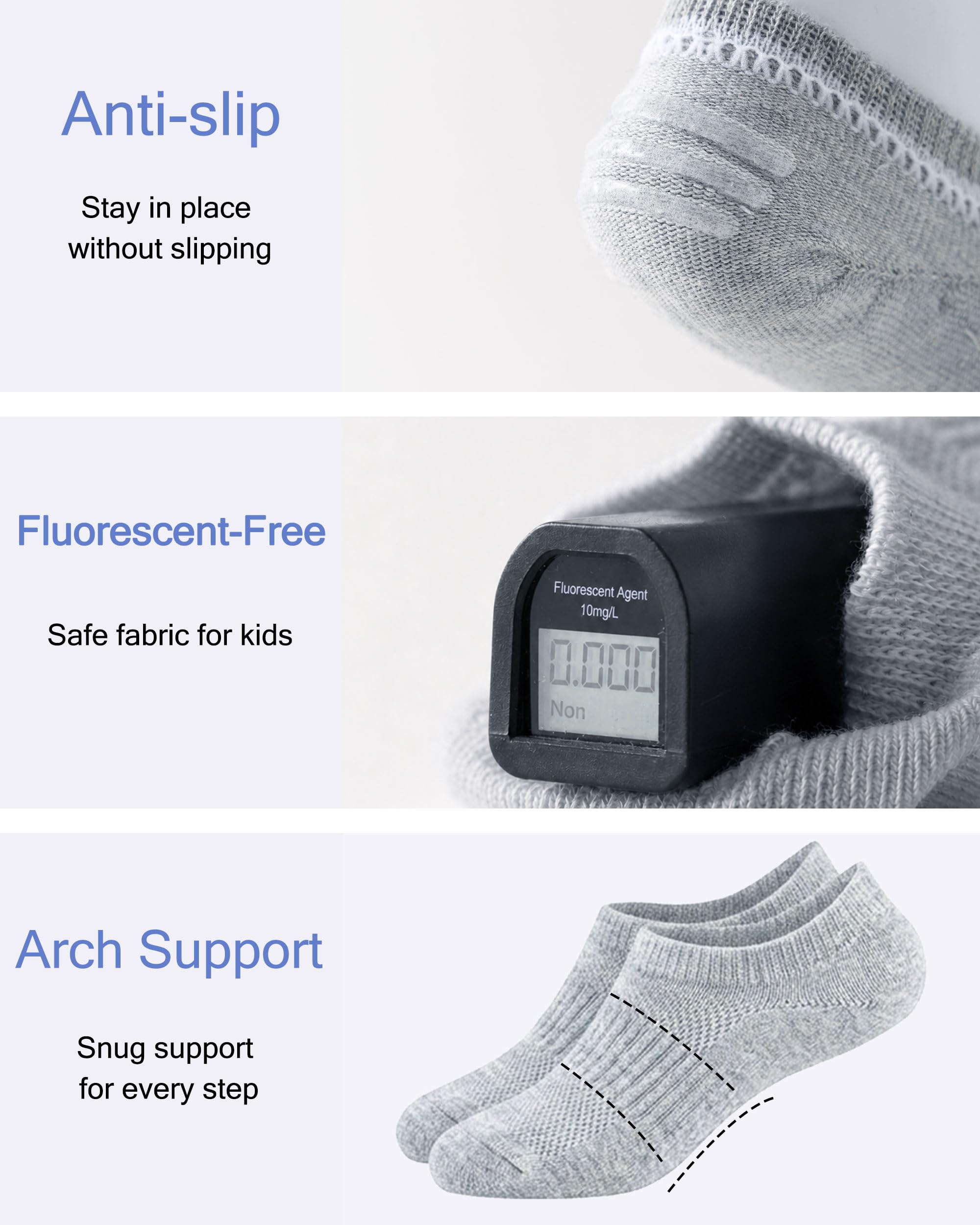 No Show Cotton Socks for Girls and Boys - Low Cut, Breathable, Non-Slip Short Socks for Kids - 5/10 Pairs