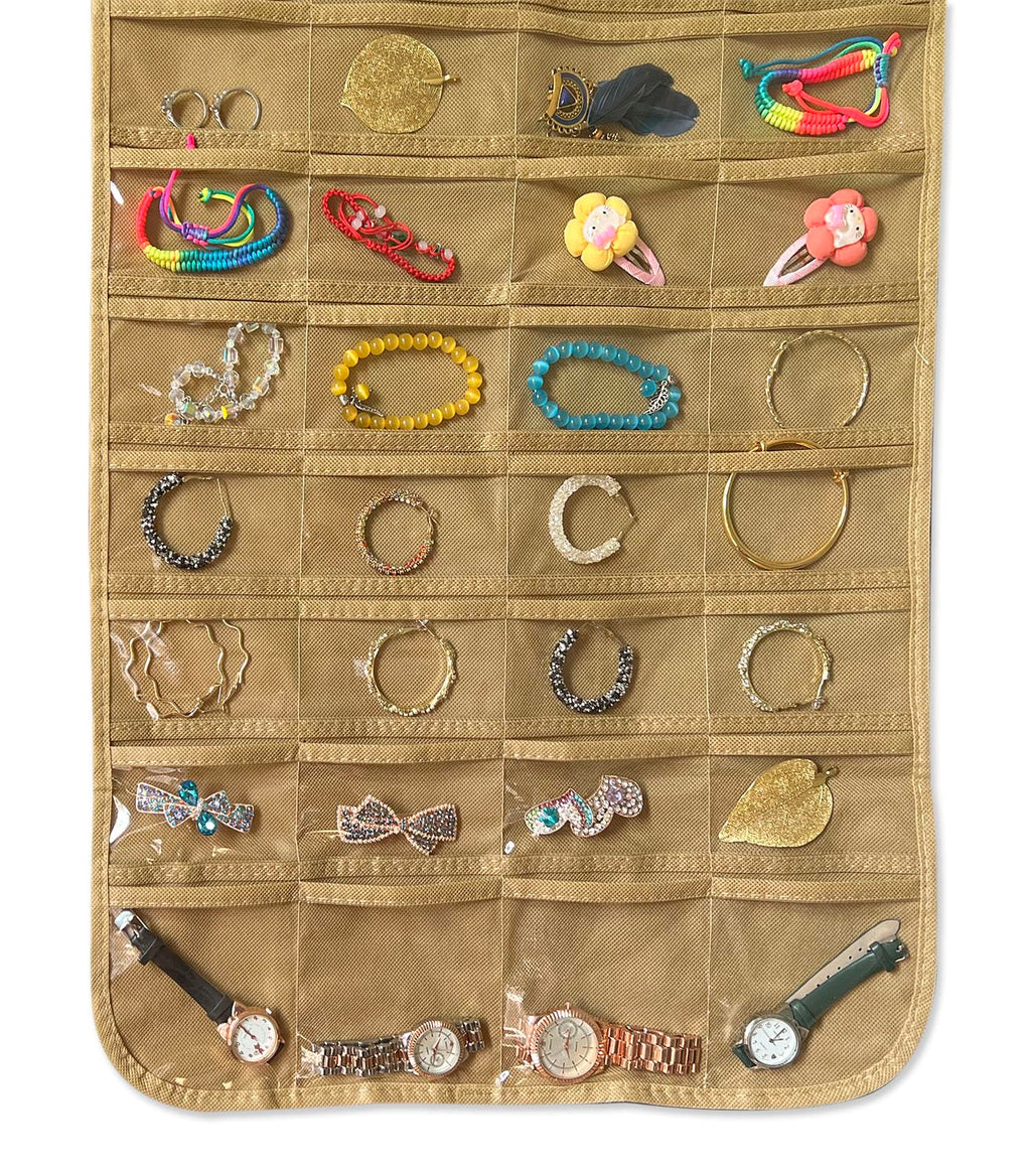 BB Brotrade Hanging Jewelry Organizer,Accessories Organizer,80 Pocket Organizer for Holding Jewelries（Beige）