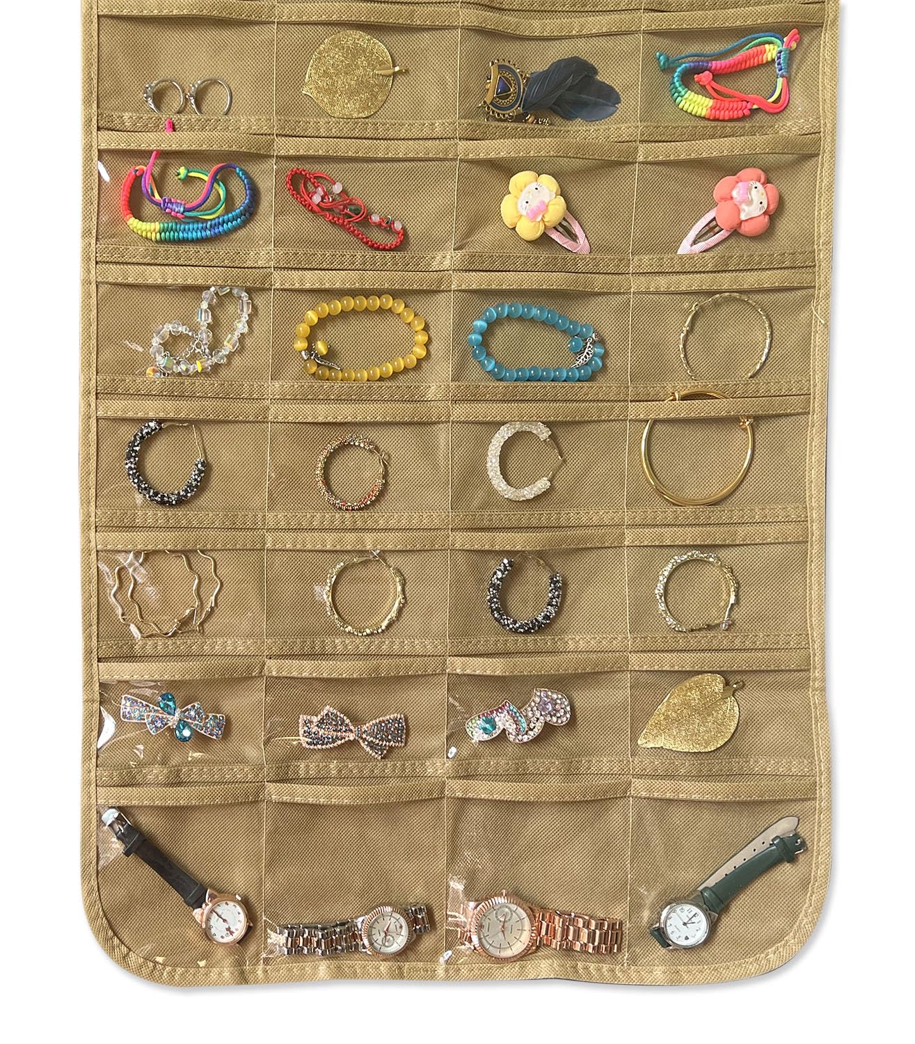 BB Brotrade Hanging Jewelry Organizer,Accessories Organizer,80 Pocket Organizer for Holding Jewelries（Beige）